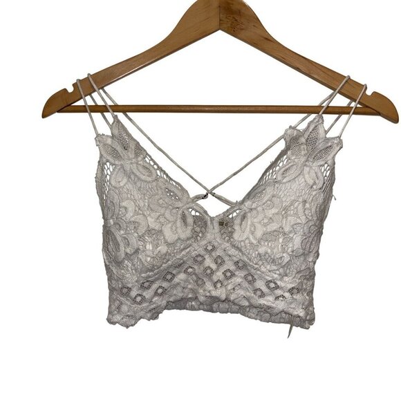 Free People Lace Crochet Small White Bralette Top With Adjustable Spaghetti Stra - Picture 1 of 4